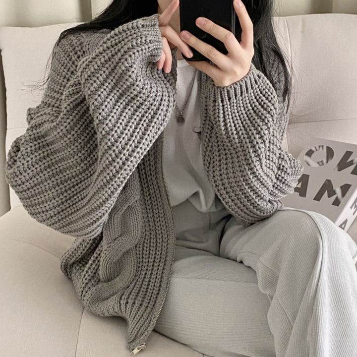 Damer chunky strikk cardigan med voluminøse ermer og åpen front Skjora