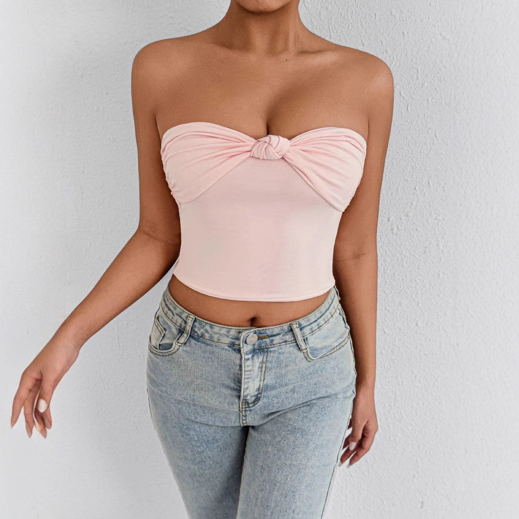 Dame Bandeau Crop-Top med knute-design Skjora