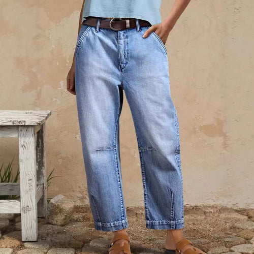 Kvinners løse jeans med stilig avkortet snitt og høy midje