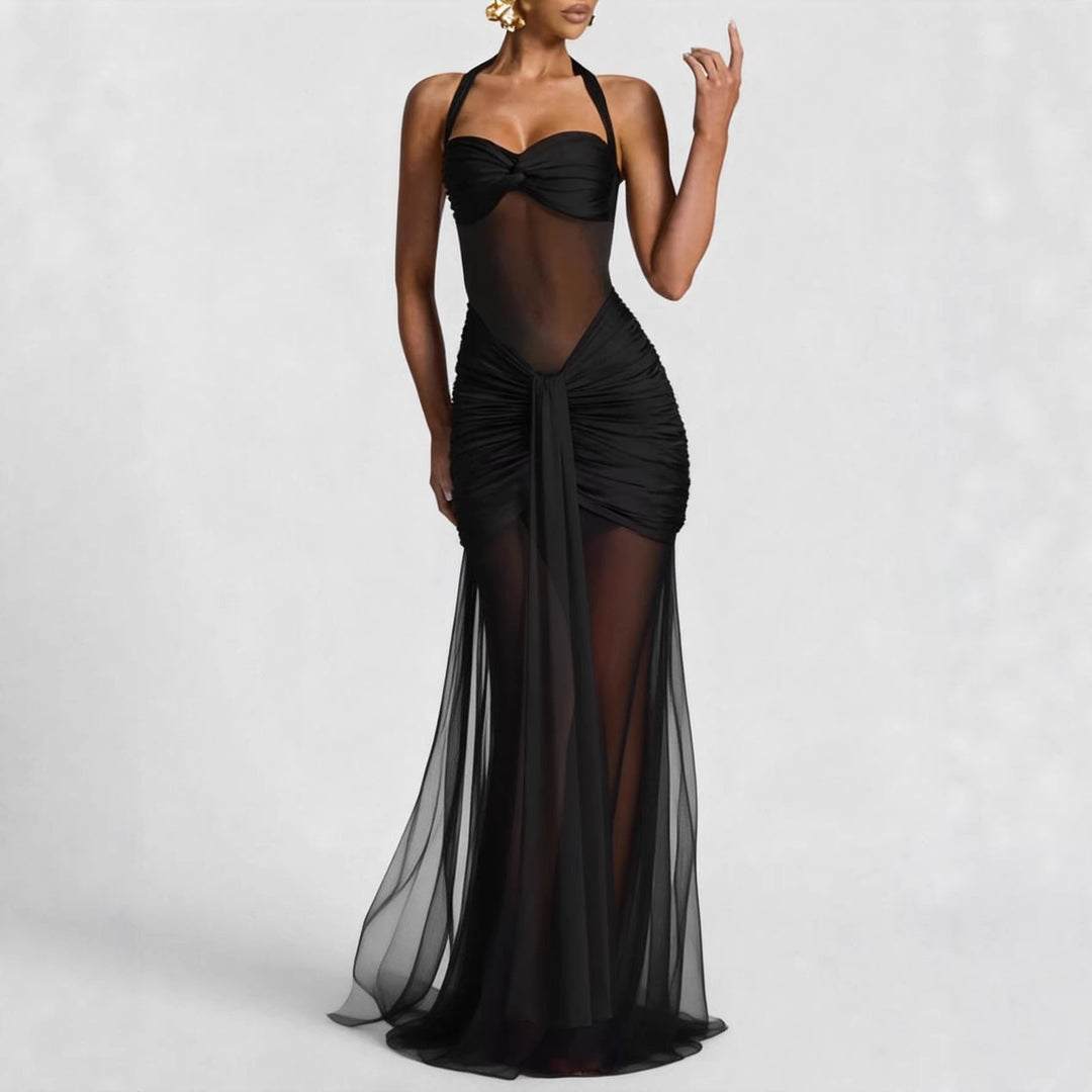 Dame elegant kjole i bodycon-stil med raffinert mesh-insert Skjora