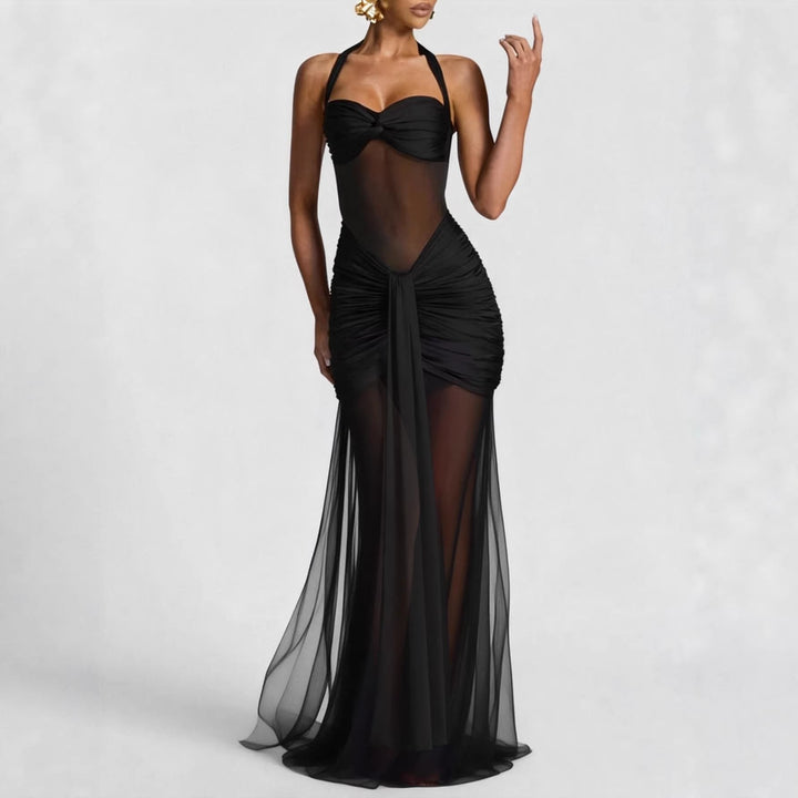 Dame elegant kjole i bodycon-stil med raffinert mesh-insert Skjora
