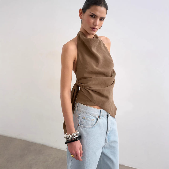 Dame Elegant Wrap Top med asymmetrisk kant Skjora