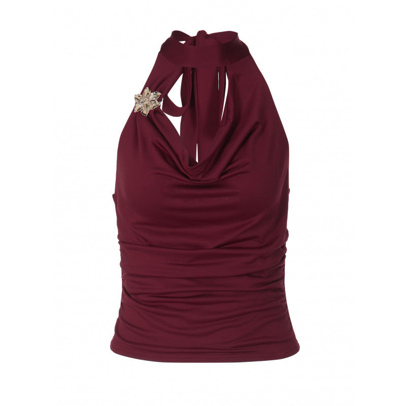 Dame Halter-Top med innviklingsdesign og elegant rysjing Skjora