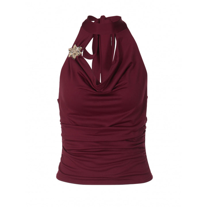 Dame Halter-Top med innviklingsdesign og elegant rysjing Skjora