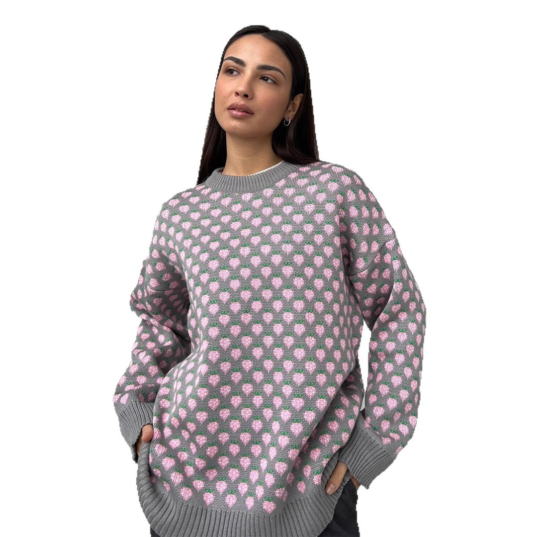 Oversized genser for kvinner med blomstermotiv Skjora