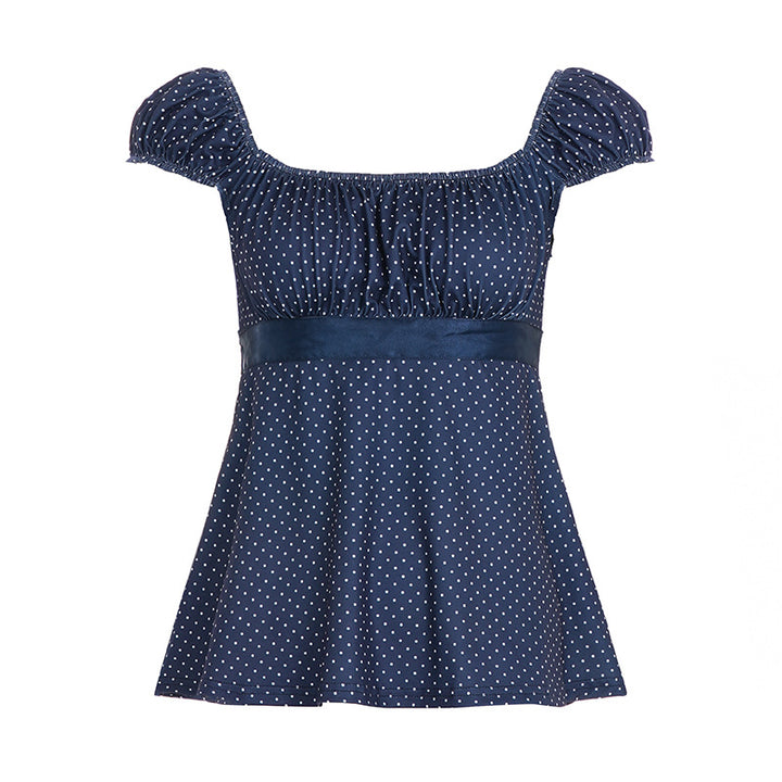 Damer luftig Polka-Dots bluse skjorte med stilig volangkrage Skjora