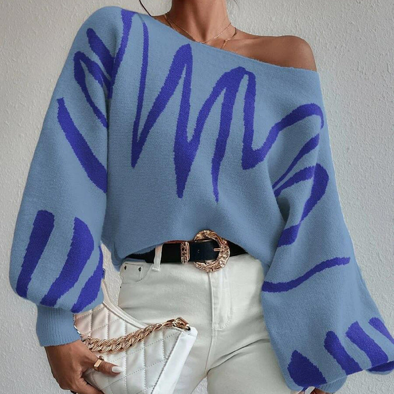 Kvinne Oversized Strikkegenser med Asymmetrisk Design og Avslappet Utringning Skjora