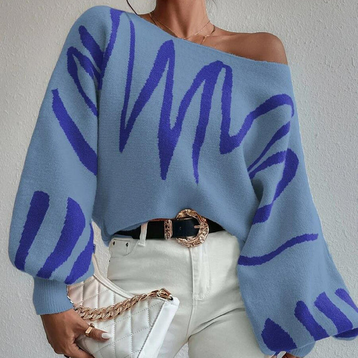 Kvinne Oversized Strikkegenser med Asymmetrisk Design og Avslappet Utringning Skjora