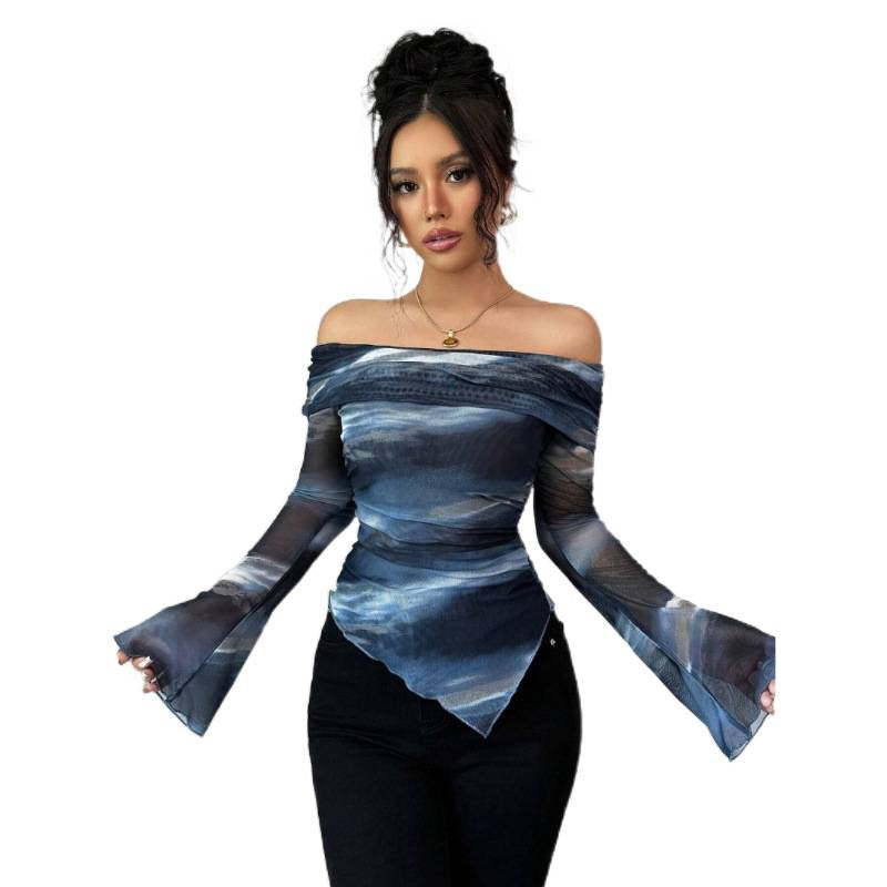 Dame Elegant Off-Shoulder Topp med flytende stoff og raffinerte draperinger Skjora
