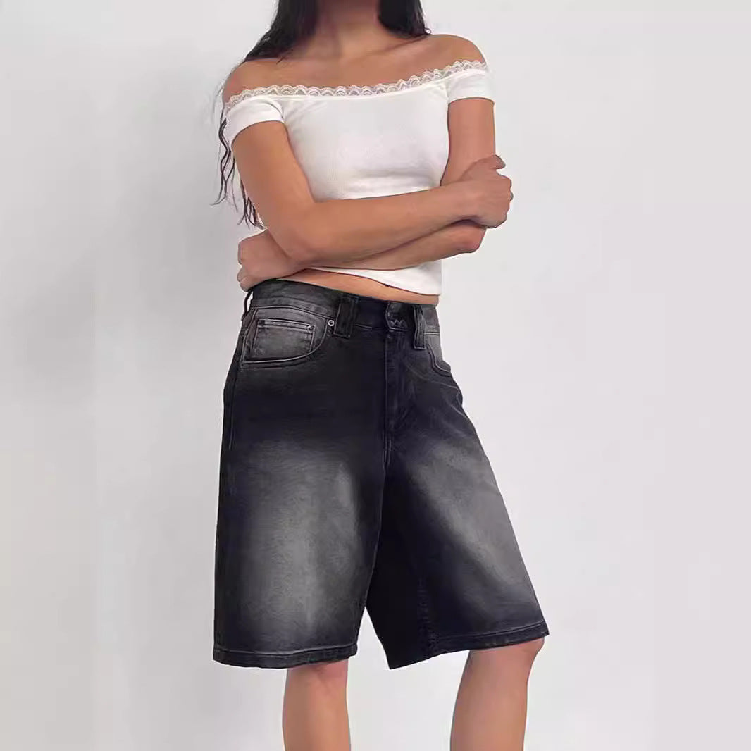 Dame casual denim shorts med vid passform og høye sidelommer Skjora
