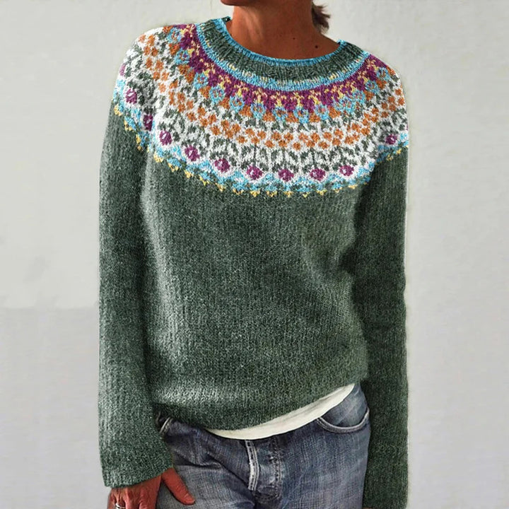 Dame koselig genser med blomster jacquard og vid passform Skjora