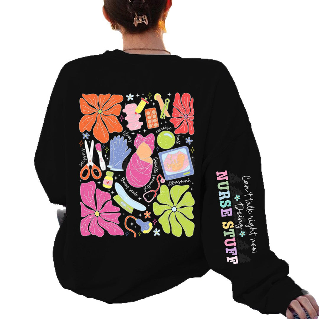 Dame sweatshirt med fargerik grafisk design og originalt pleiemotiv Skjora