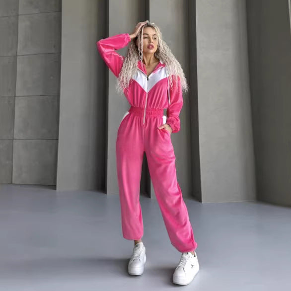 Kvinnelig fleece joggedress med moderne glidelås og elastisk midjebånd Skjora