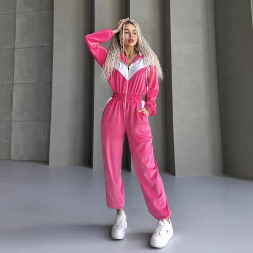 Kvinnelig fleece joggedress med moderne glidelås og elastisk midjebånd Skjora
