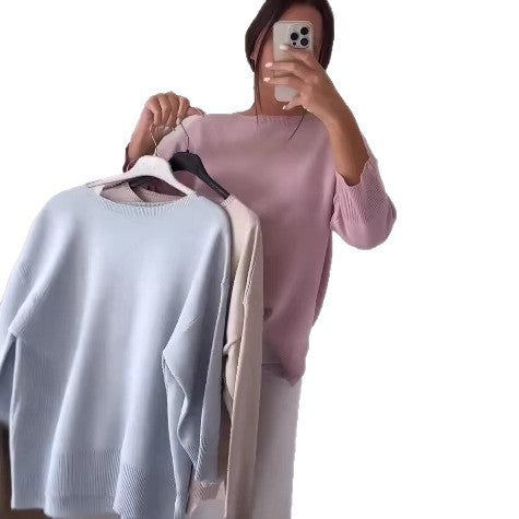 Dame Casual Oversized Genser med Asymmetrisk Snitt og Knappe Detaljer Skjora