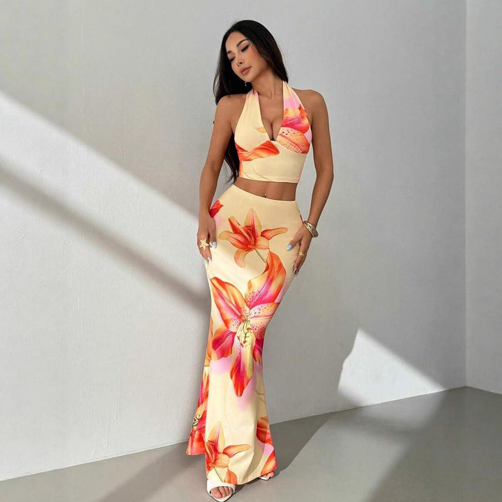 Dame To-delt Sommerantrekk med blomsterdesign og elegant V-hals Skjora