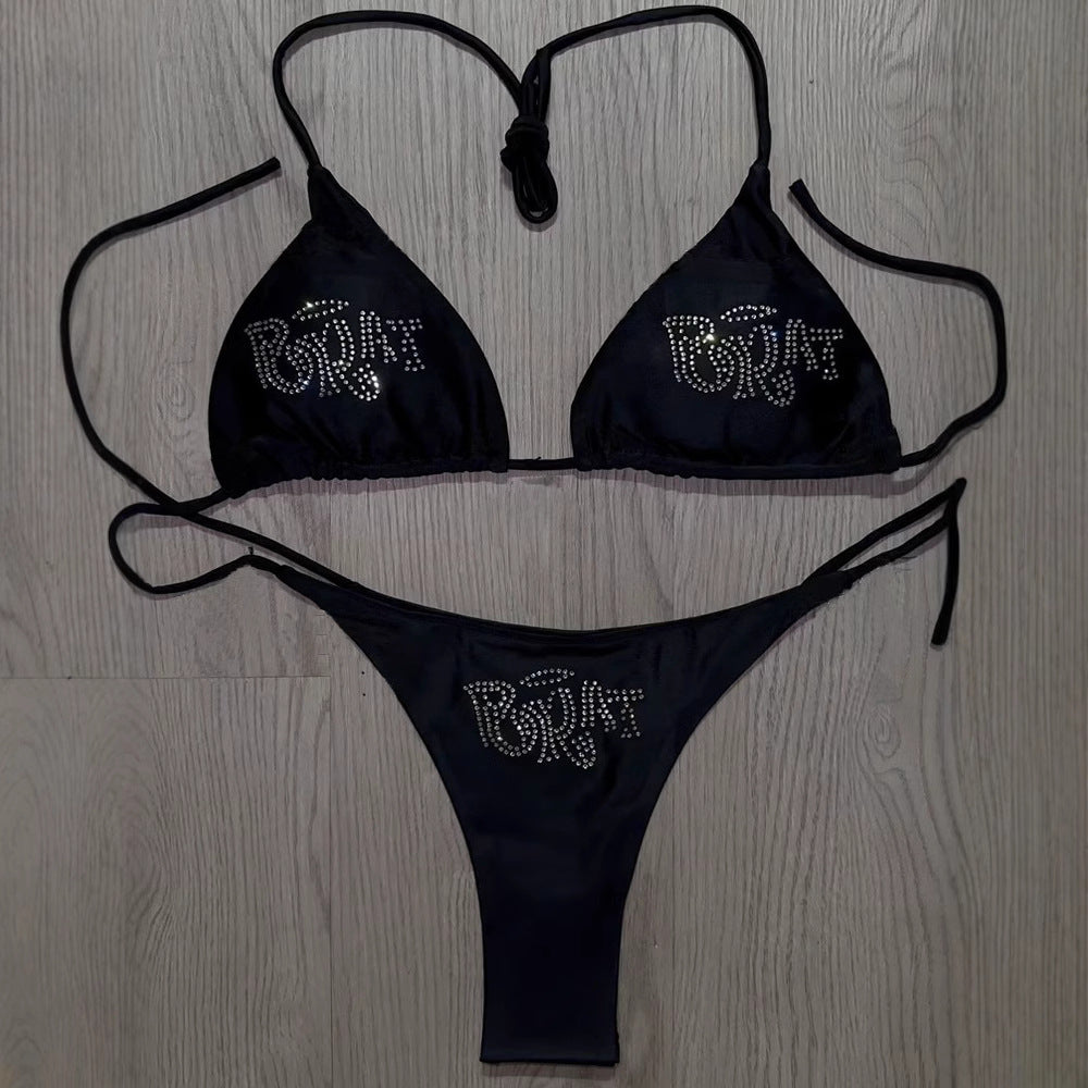 Dame bikini-sett med glitrende trykk og justerbare stropper Skjora