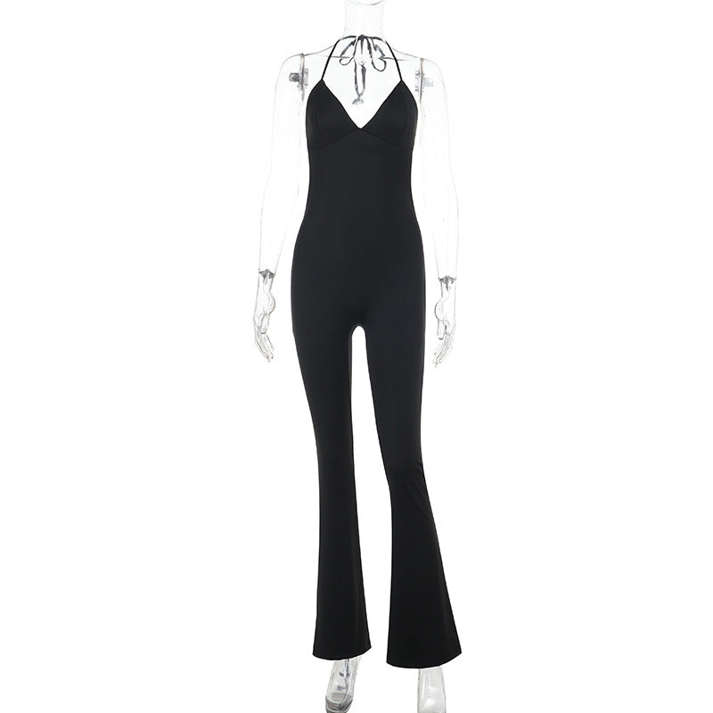 Dame elegant jumpsuit med dyp V-hals og vide ben Skjora