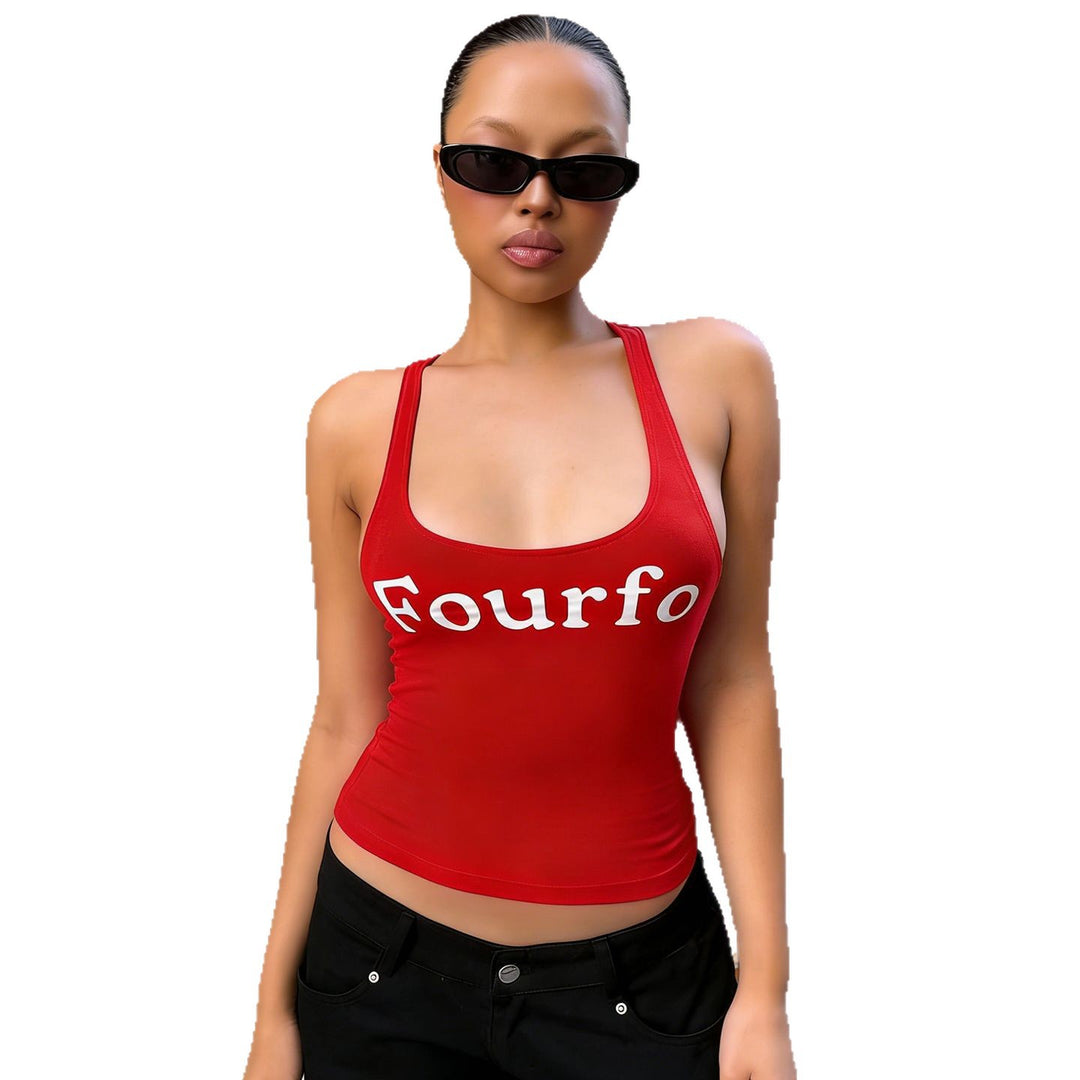 Dame tanktop med sporty snitt og stor print Skjora