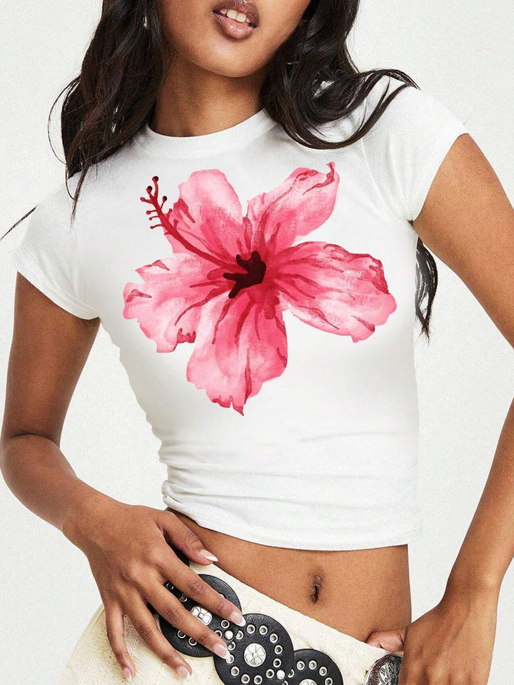 Dame Crop-Top med iøynefallende tekst Skjora