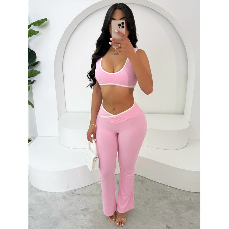 Women's Sporty Two Piece Set with Crop Top and Flared Leggings Skjora