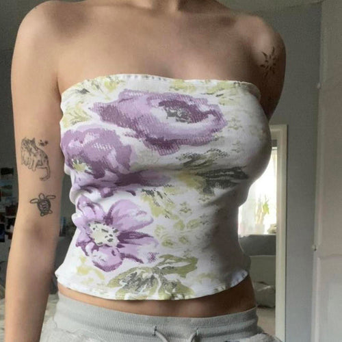 Dame Bandeau-top med blomsterdesign og elastisk midje Skjora