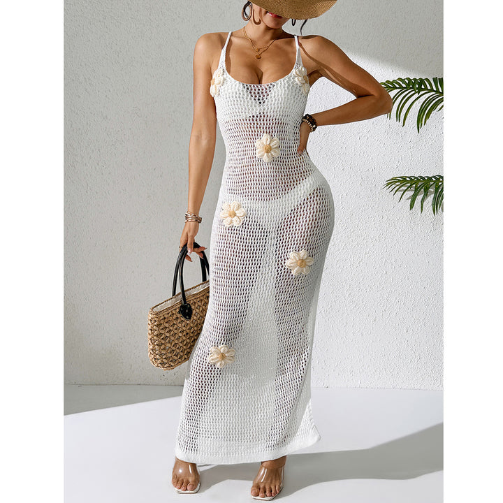 Damen Häkel-Strandkleid mit floralen Akzenten und schmalem Schnitt Skjora