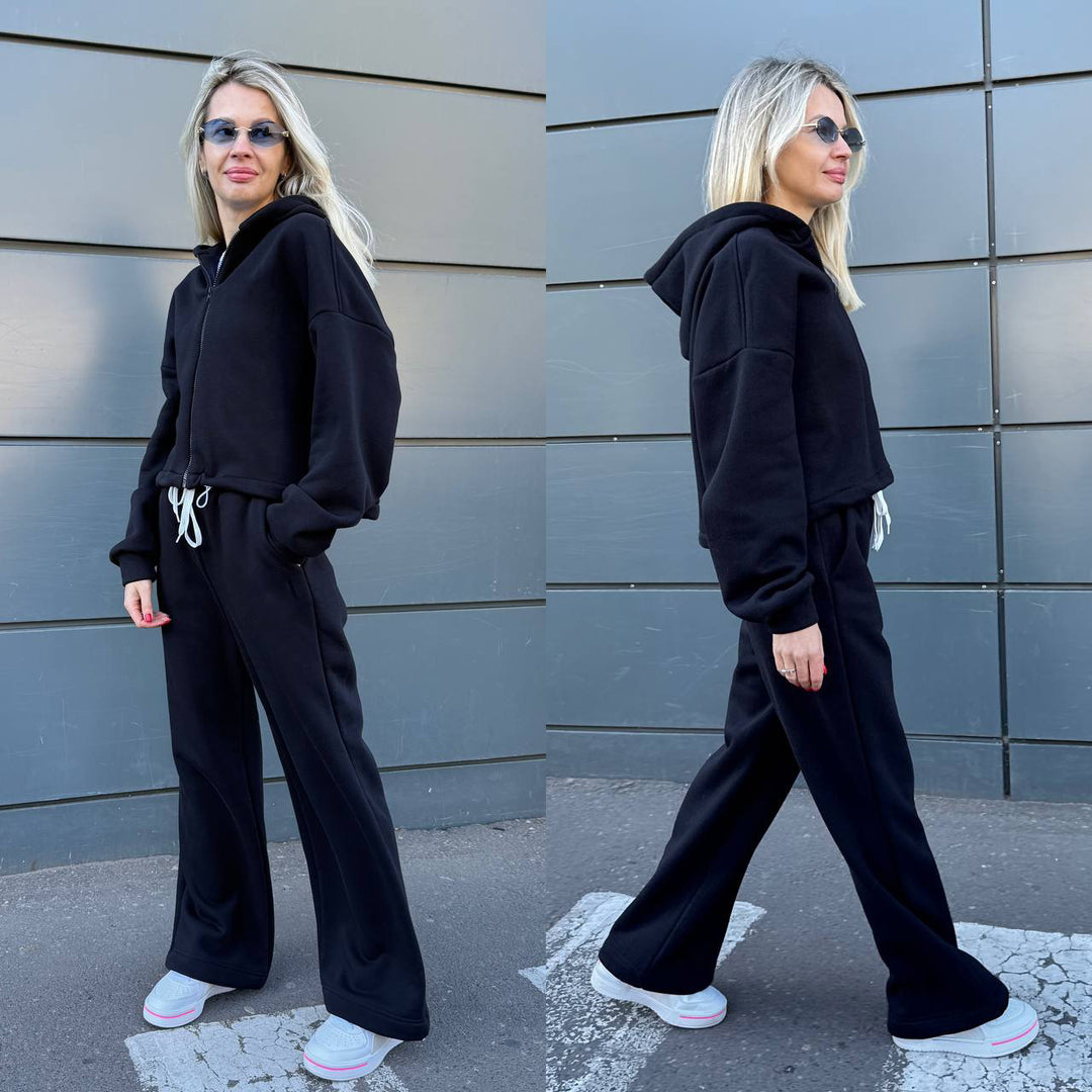 Dame Oversized Hoodie og Vide Bukser Sett Skjora