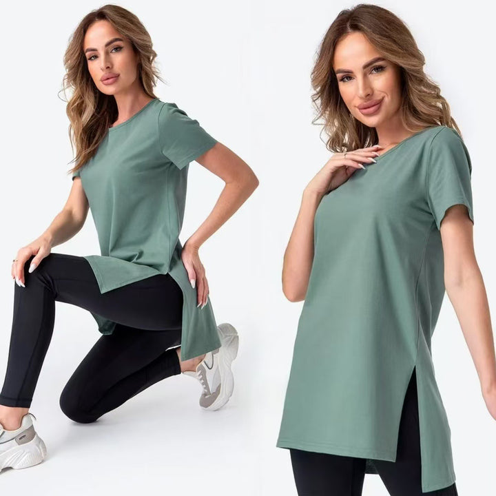 Dame casual longline T-skjorte med sidesplitter og høy slitasjekomfort Skjora