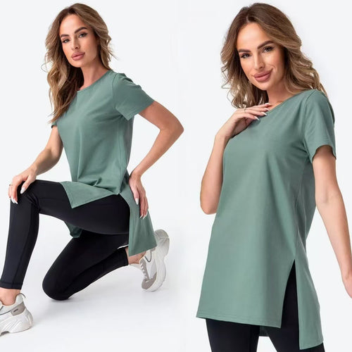 Dame casual longline T-skjorte med sidesplitter og høy slitasjekomfort Skjora