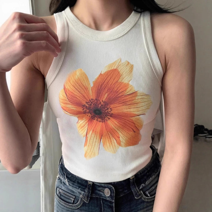 Dame ermeles topp med floral broderidesign Skjora