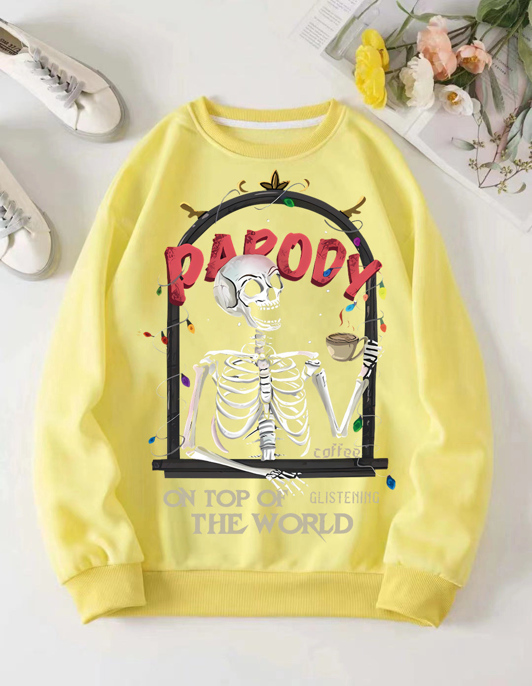 Damer sweatshirt med humoristisk skjelettmotiv Skjora