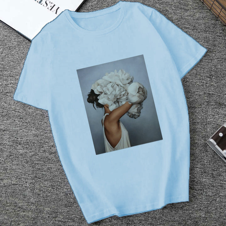 Dame T-skjorte med kreativt fototrykk og avslappet snitt Skjora