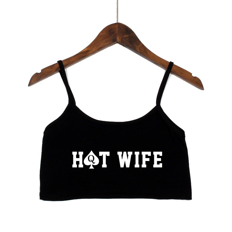 Dame Crop-Top med moderne skrifter og justerbare stropper Skjora