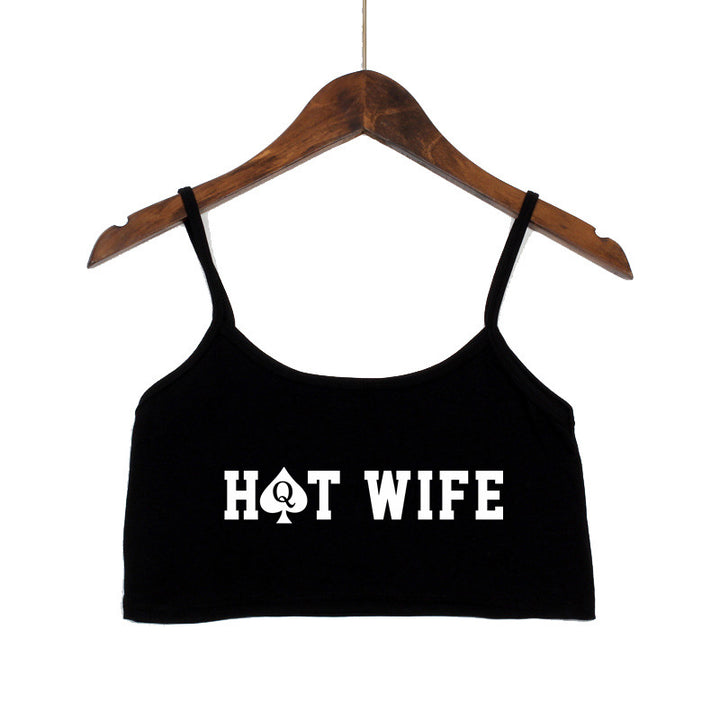Dame Crop-Top med moderne skrifter og justerbare stropper Skjora