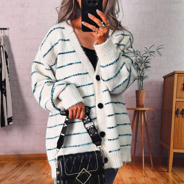 Kvinne cozy cardigan med kontrasterende striper Skjora