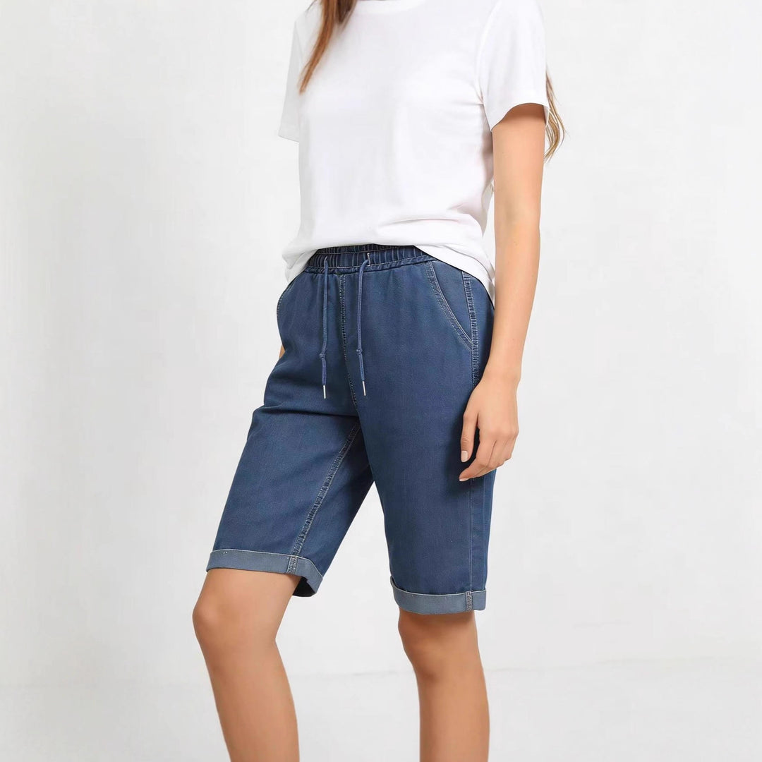 Dame Jeans-shorts med elastisk midje og praktiske lommer Skjora