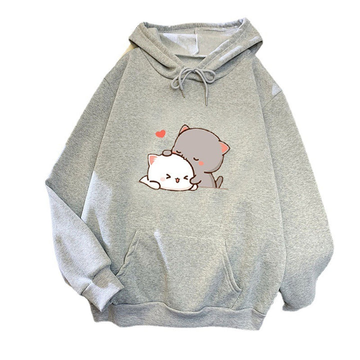 Dame hoodie med leken kattmotiv og komfortabel passform Skjora