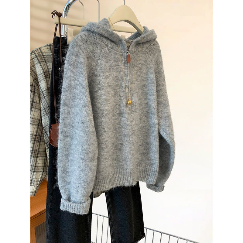 Kvinners Komfortabel Hoodie med Halv Glidelås og Kengurulomme Skjora