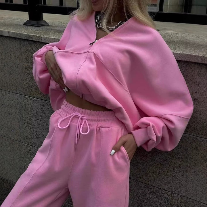 Kvinnenes fashionable og casual sett med halv glidelås