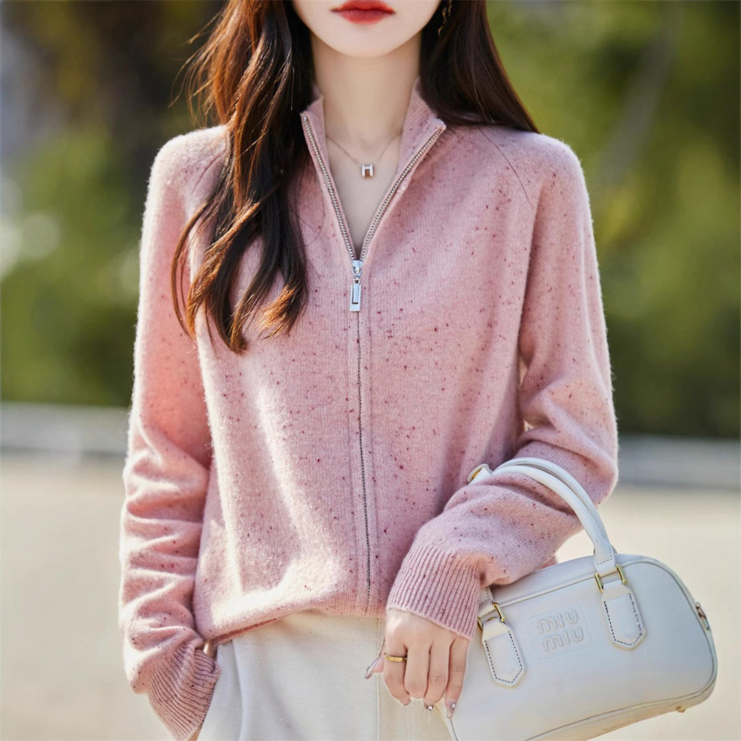 Dame cardigan med høyhalset glidelås og koselig materiale Skjora