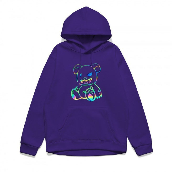 Damer hoodie sweatshirt med kult bjørnemotiv og behagelig passform Skjora