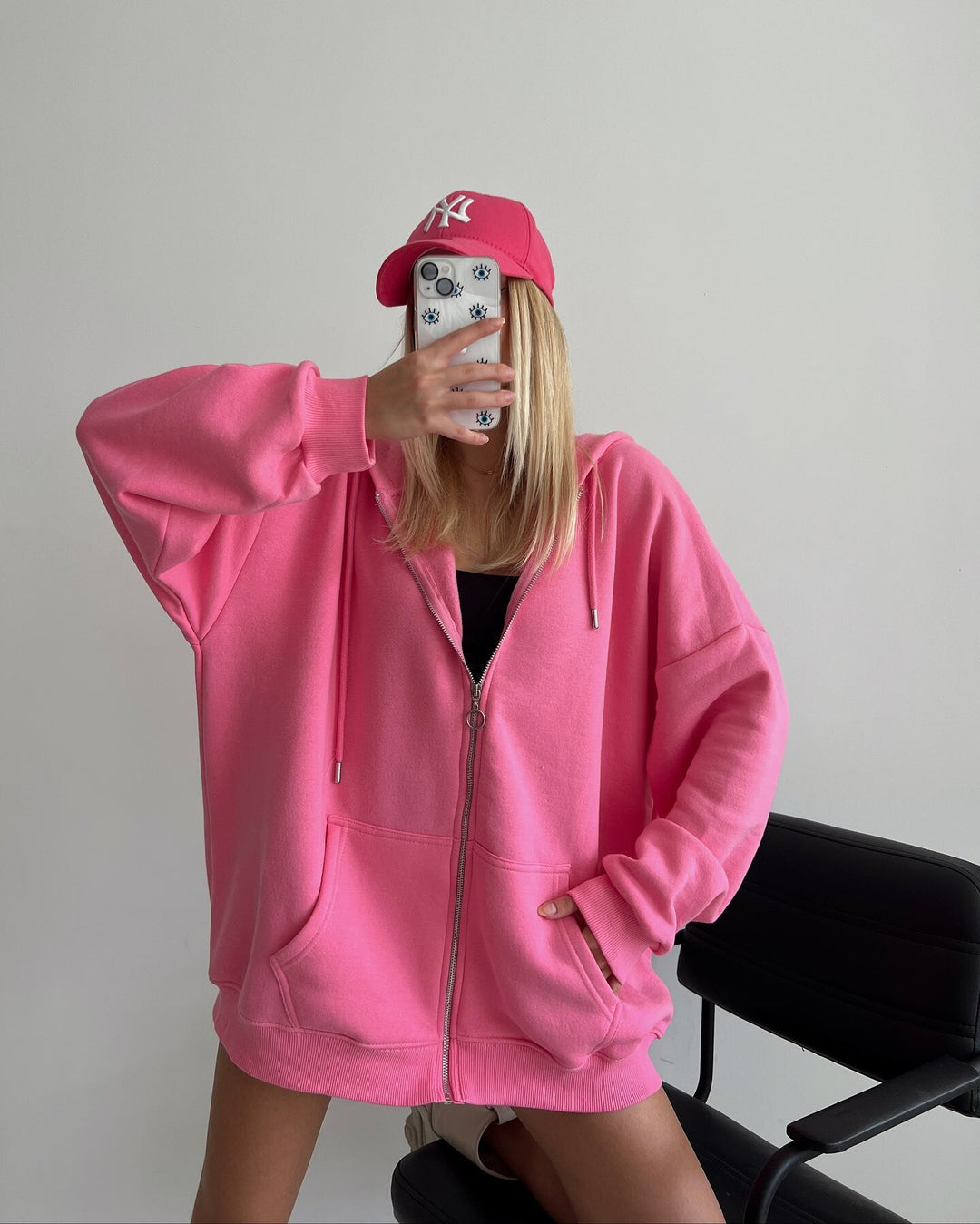 Dame oversized hettejakke med glidelås Skjora