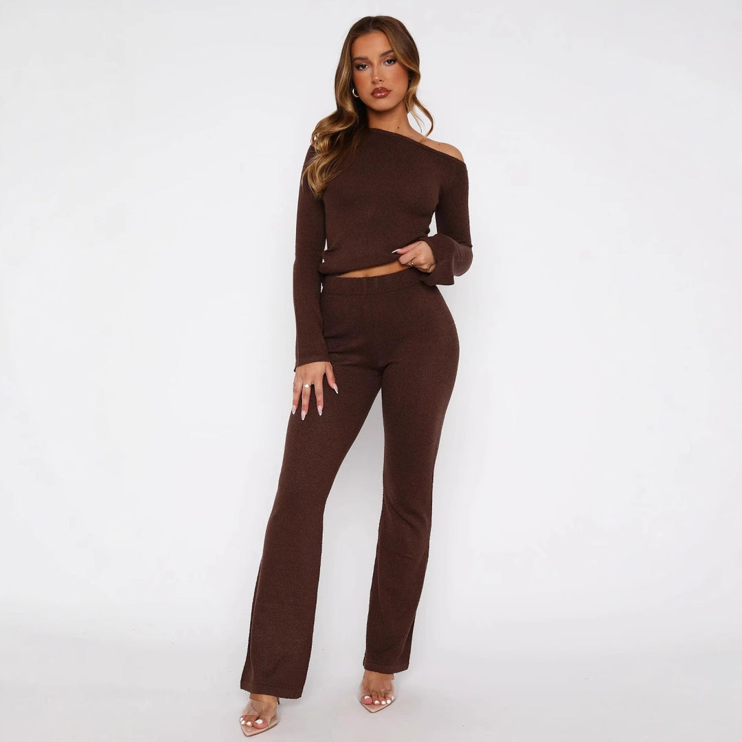 Kvinne Elegant Lounge Set med Asymmetrisk Topp og Bred Ben Skjora