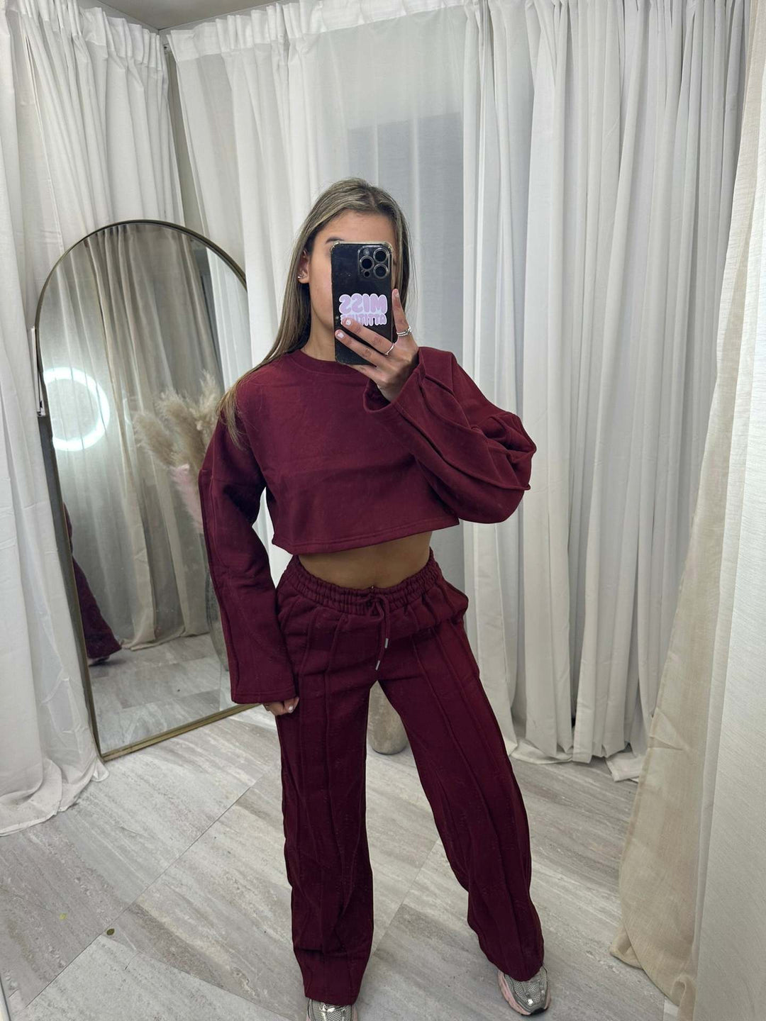 Dame Casual Crop Hoodie og Vid Joggebukse Sett Skjora