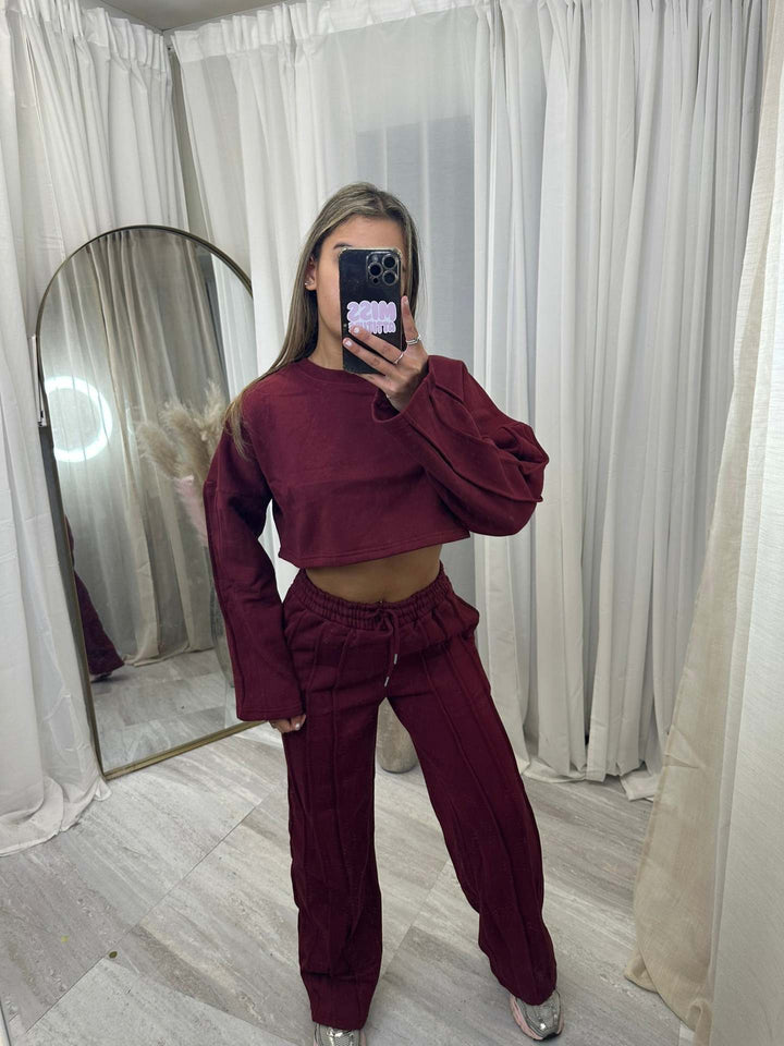 Dame Casual Crop Hoodie og Vid Joggebukse Sett Skjora