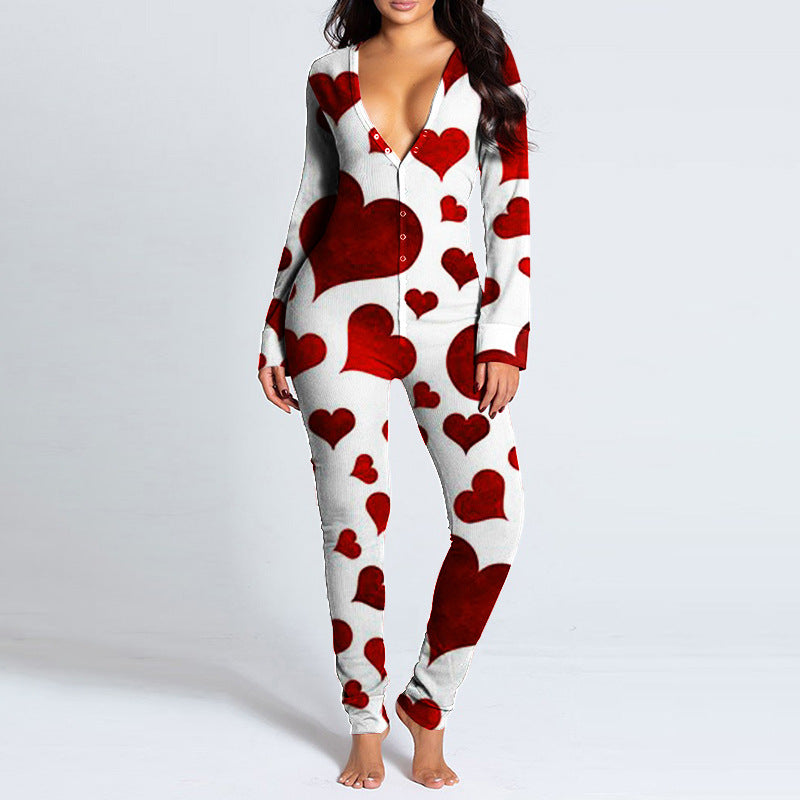 Dame onesie med hjertemotiv og koselig stoff Skjora