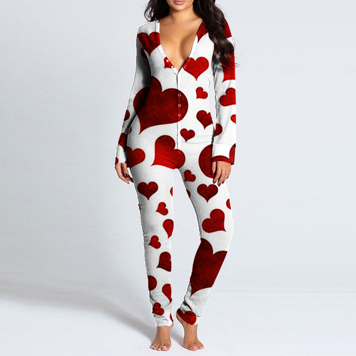 Dame onesie med hjertemotiv og koselig stoff Skjora