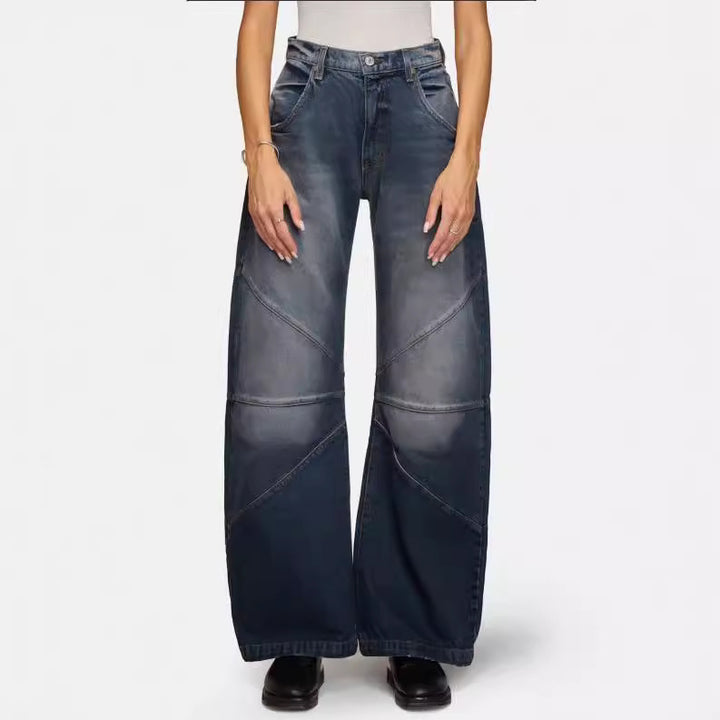 Damer brede jeans med unikt sømdesign i den trendy stilen Skjora