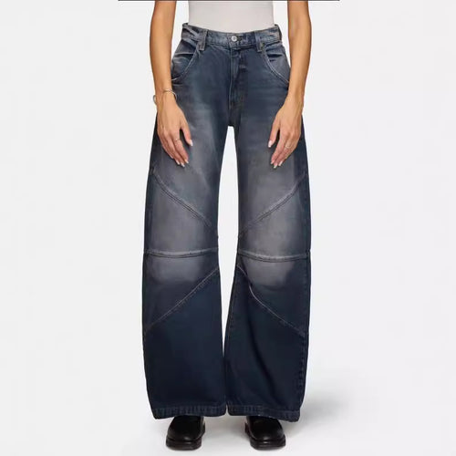 Damer brede jeans med unikt sømdesign i den trendy stilen Skjora